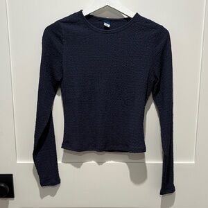 Navy Blue Textured Long Sleeve Top NWT
